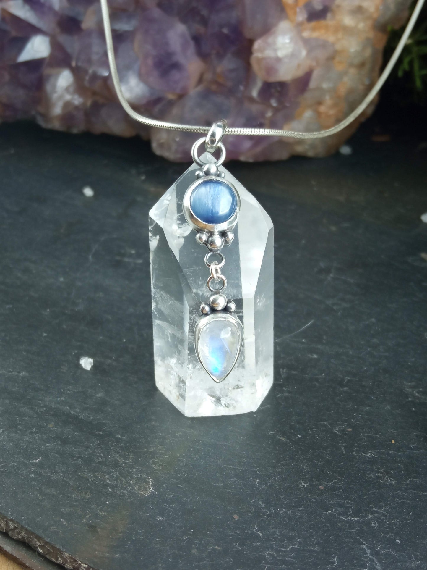 Pendentif cyanite et labradorite blanche