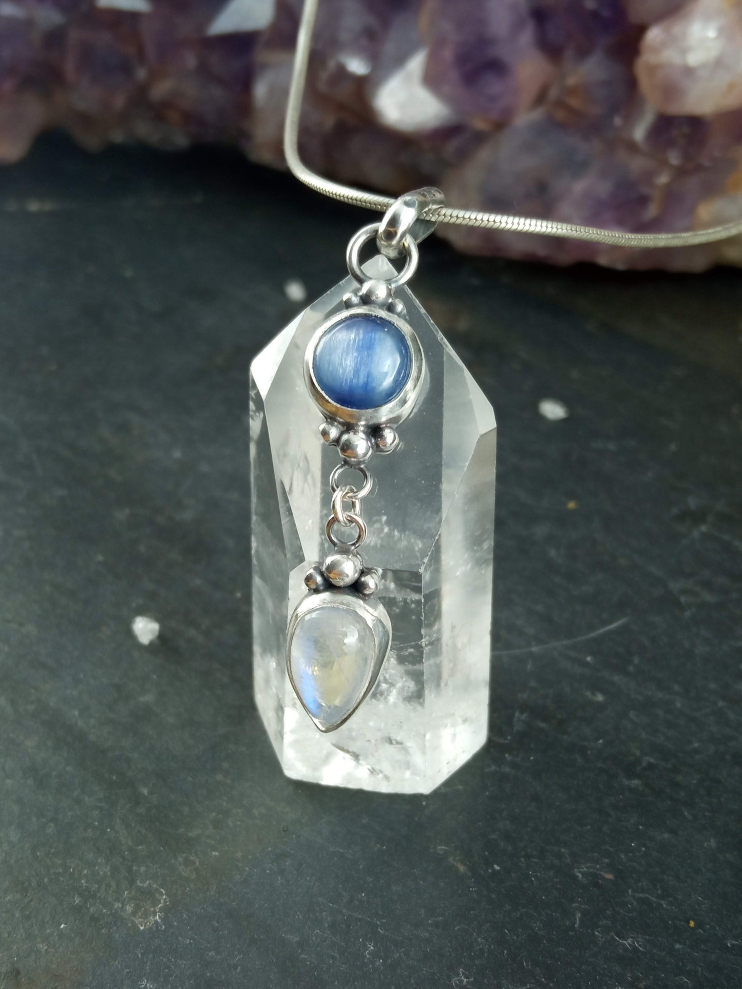 Pendentif cyanite et labradorite blanche