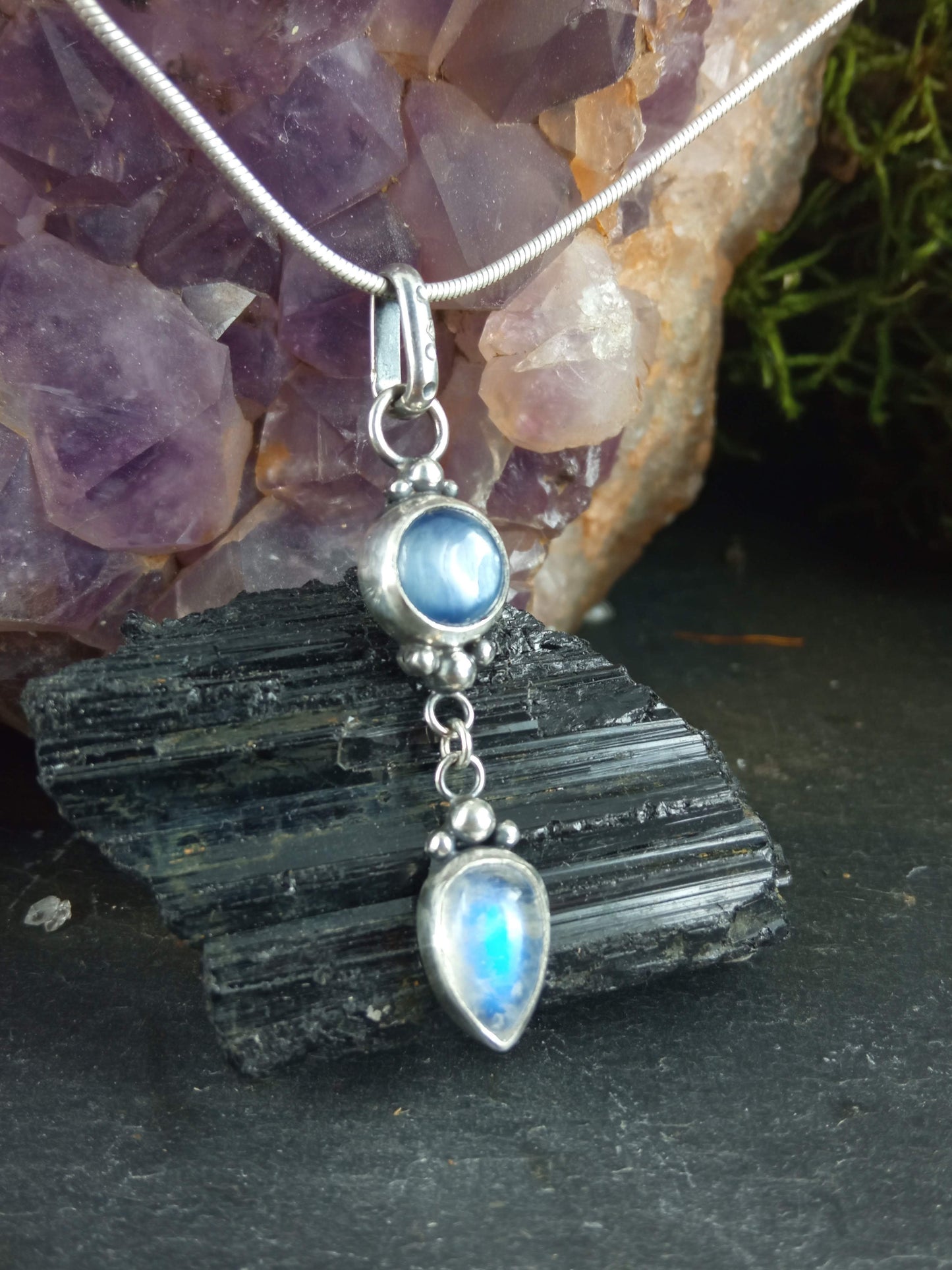 Pendentif cyanite et labradorite blanche