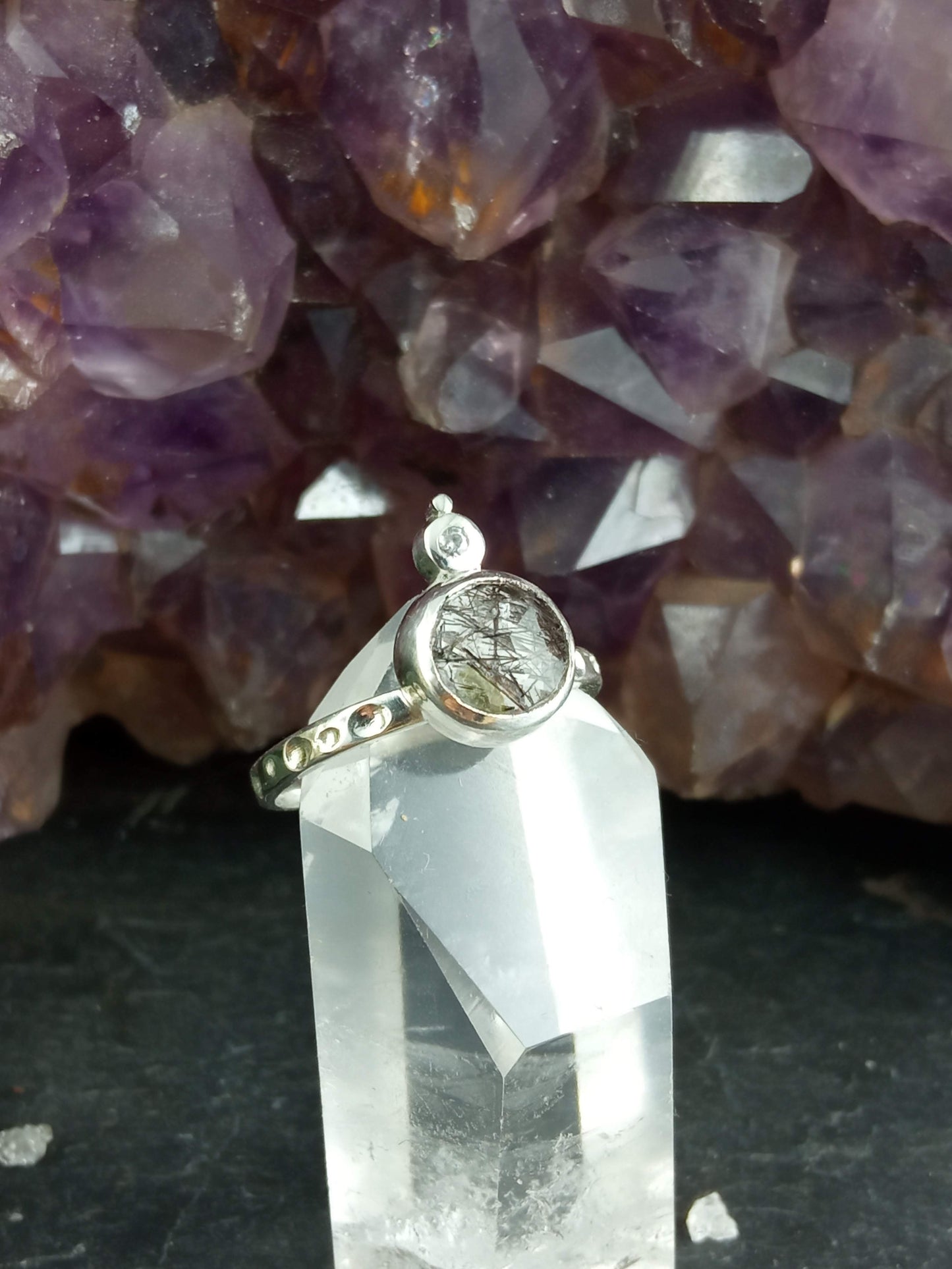 Bague Quartz Rutile et oxyde de zirconium T.52