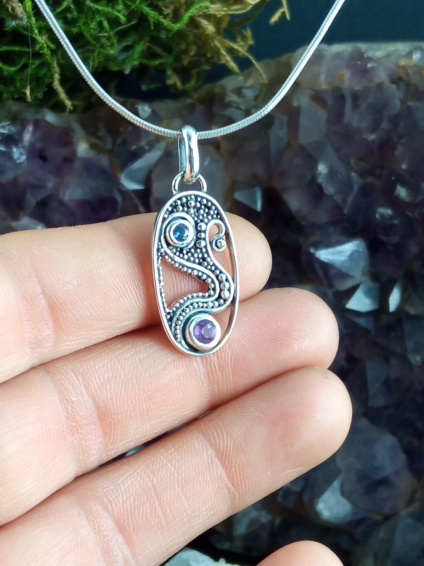 Pendentif Saphir et Améthyste